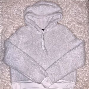 White teddy cropped hoodie.